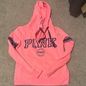 PINK Victoria's Secret Coral/pink Hoodie with Navy Accents